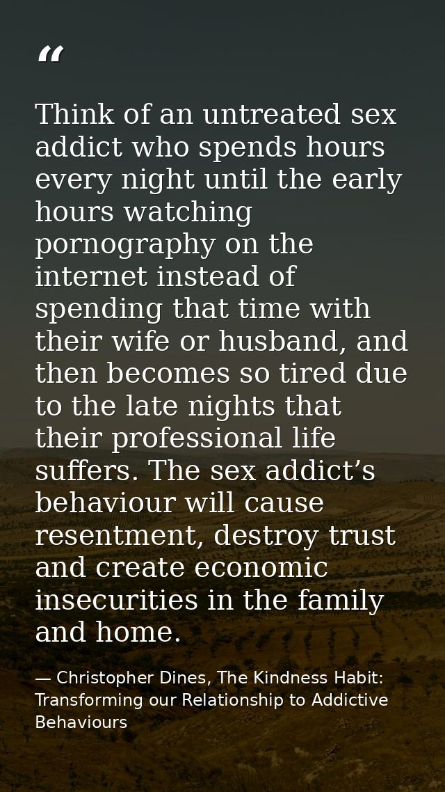 Think of an untreated sex addict who spends hours every night until the early hours watching pornography on the internet — Christopher Dines, The Kindness Habit: Transforming our Relationship to Addictive Behaviours