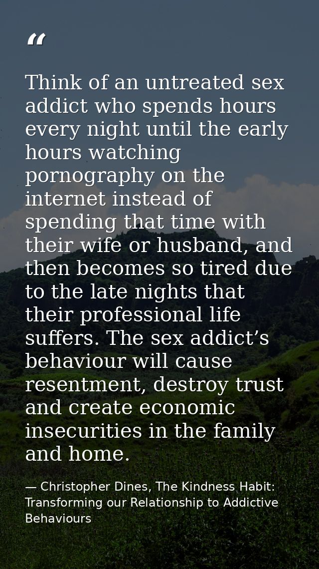 Think of an untreated sex addict who spends hours every night until the early hours watching pornography on the internet — Christopher Dines, The Kindness Habit: Transforming our Relationship to Addictive Behaviours
