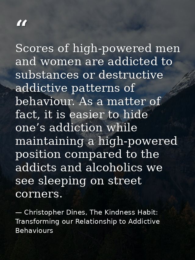 Scores of high-powered men and women are addicted to substances or destructive addictive patterns of behaviour. As a mat — Christopher Dines, The Kindness Habit: Transforming our Relationship to Addictive Behaviours