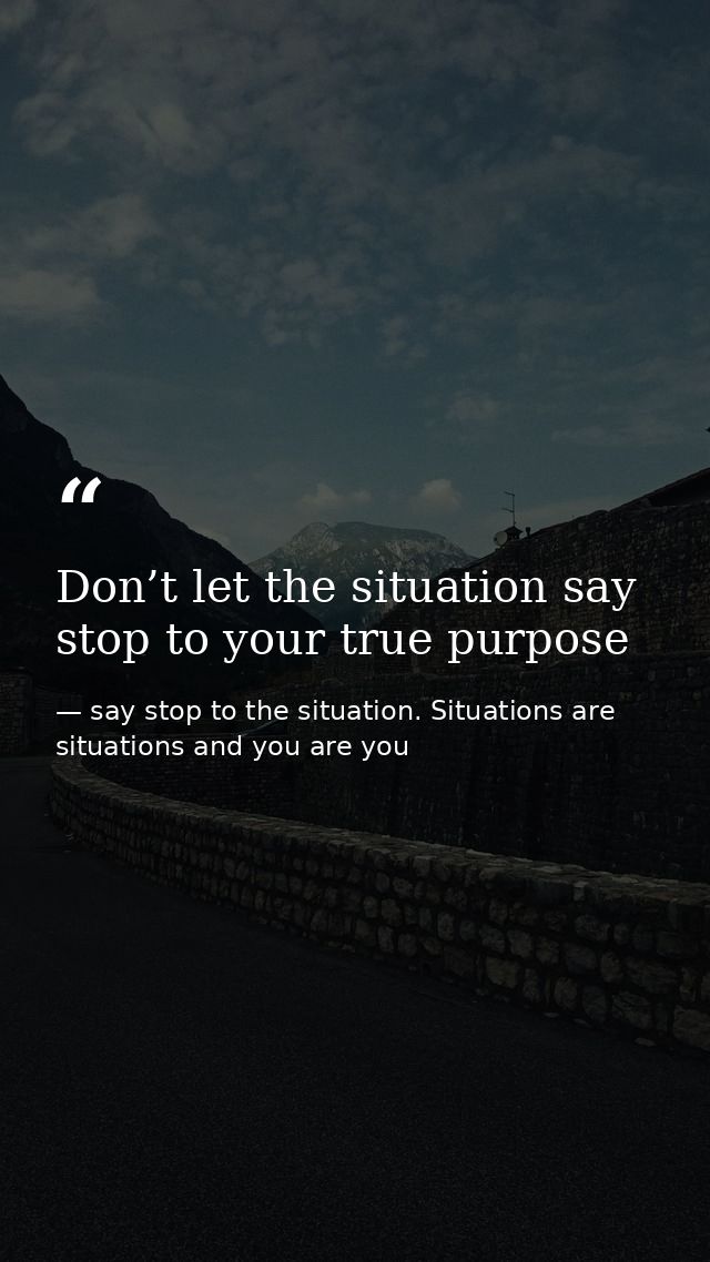 Don’t let the situation say stop to your true purpose — say stop to the situation. Situations are situations and you are you