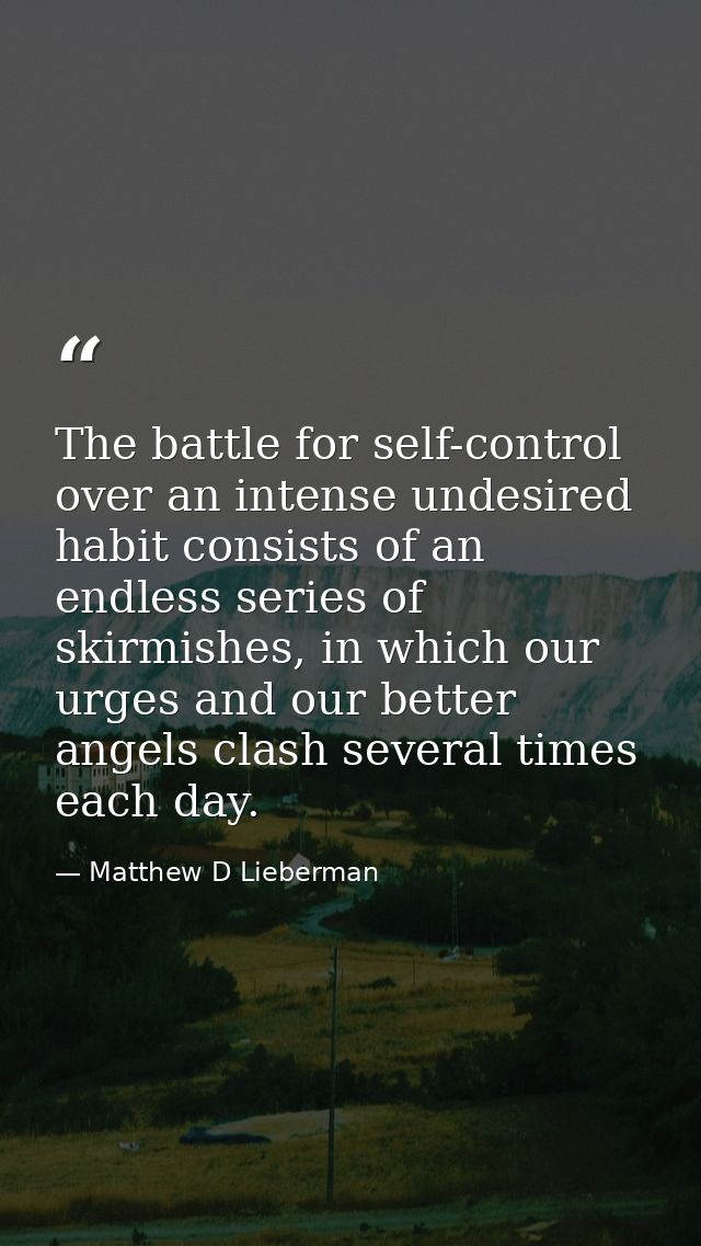 The battle for self-control over an intense undesired habit consists of an endless series of skirmishes, in which our ur — Matthew D Lieberman