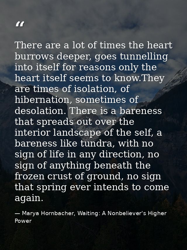 There are a lot of times the heart burrows deeper, goes tunnelling into itself for reasons only the heart itself seems t — Marya Hornbacher, Waiting: A Nonbeliever's Higher Power