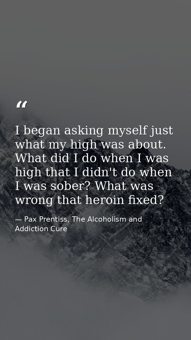 I began asking myself just what my high was about. What did I do when I was high that I didn't do when I was sober? What — Pax Prentiss, The Alcoholism and Addiction Cure