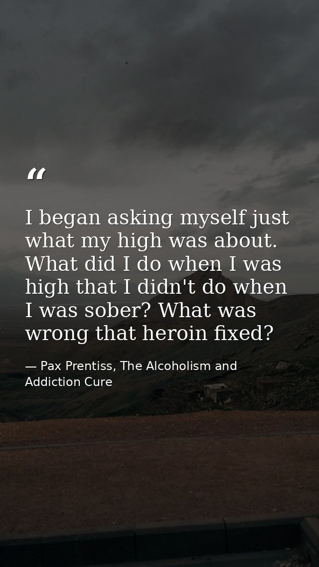 I began asking myself just what my high was about. What did I do when I was high that I didn't do when I was sober? What — Pax Prentiss, The Alcoholism and Addiction Cure