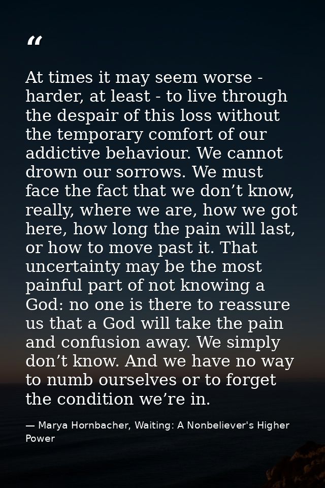 At times it may seem worse - harder, at least - to live through the despair of this loss without the temporary comfort o — Marya Hornbacher, Waiting: A Nonbeliever's Higher Power