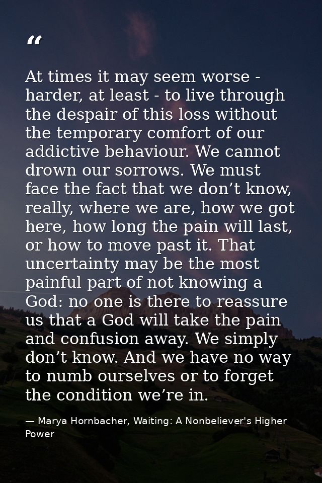 At times it may seem worse - harder, at least - to live through the despair of this loss without the temporary comfort o — Marya Hornbacher, Waiting: A Nonbeliever's Higher Power