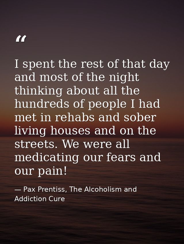 I spent the rest of that day and most of the night thinking about all the hundreds of people I had met in rehabs and sob — Pax Prentiss, The Alcoholism and Addiction Cure