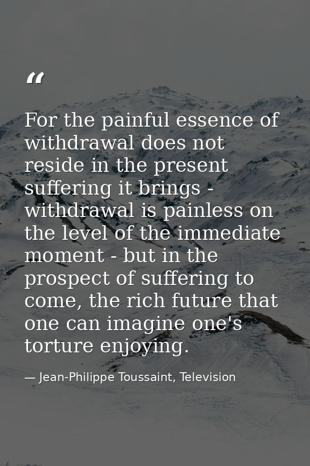 For the painful essence of withdrawal does not reside in the present suffering it brings - withdrawal is painless on the — Jean-Philippe Toussaint, Television