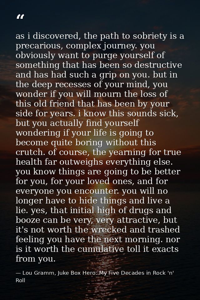 as i discovered, the path to sobriety is a precarious, complex journey. you obviously want to purge yourself of somethin — Lou Gramm, Juke Box Hero: My Five Decades in Rock 'n' Roll