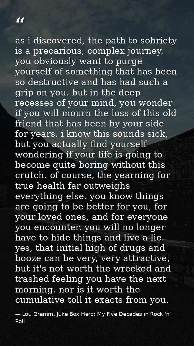 as i discovered, the path to sobriety is a precarious, complex journey. you obviously want to purge yourself of somethin — Lou Gramm, Juke Box Hero: My Five Decades in Rock 'n' Roll