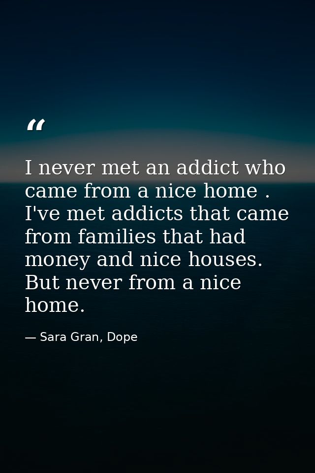 I never met an addict who came from a nice home . I've met addicts that came from families that had money and nice house — Sara Gran, Dope