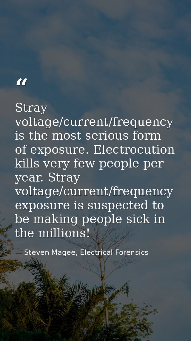 Stray voltage/current/frequency is the most serious form of exposure. Electrocution kills very few people per year. Stra — Steven Magee, Electrical Forensics