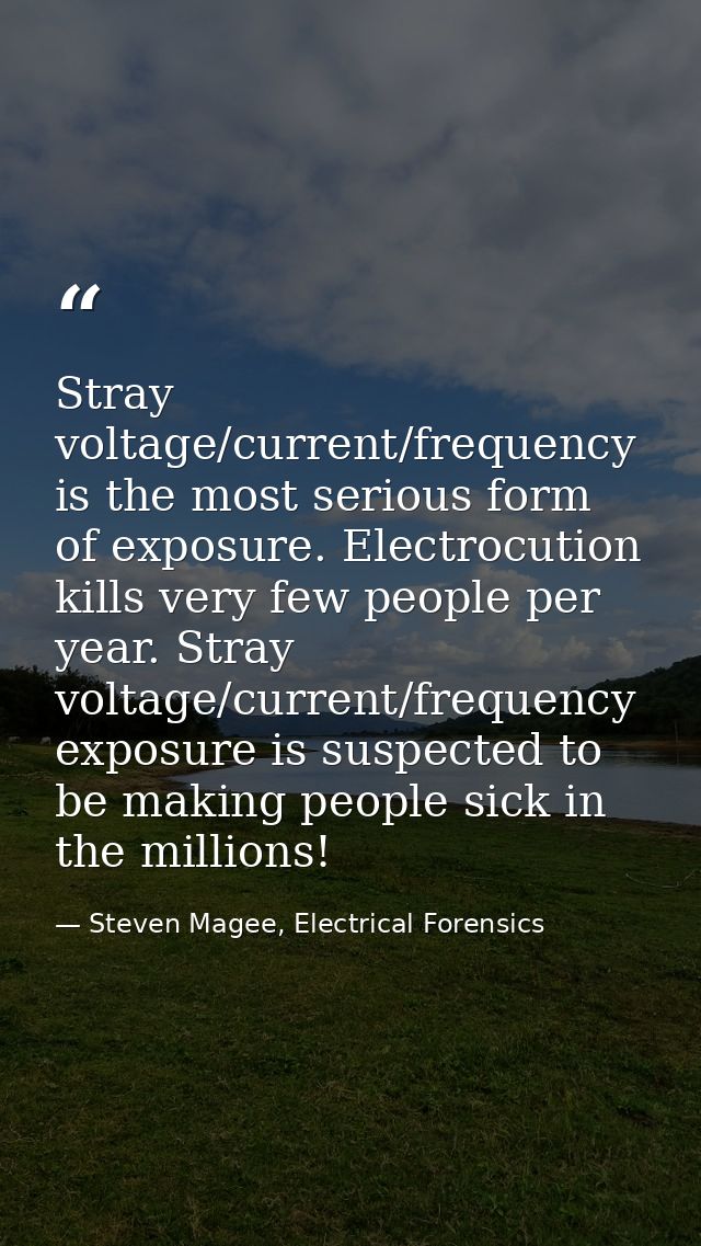 Stray voltage/current/frequency is the most serious form of exposure. Electrocution kills very few people per year. Stra — Steven Magee, Electrical Forensics