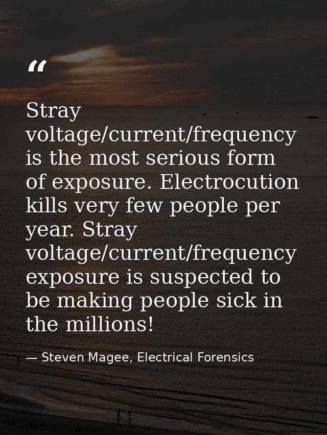 Stray voltage/current/frequency is the most serious form of exposure. Electrocution kills very few people per year. Stra — Steven Magee, Electrical Forensics
