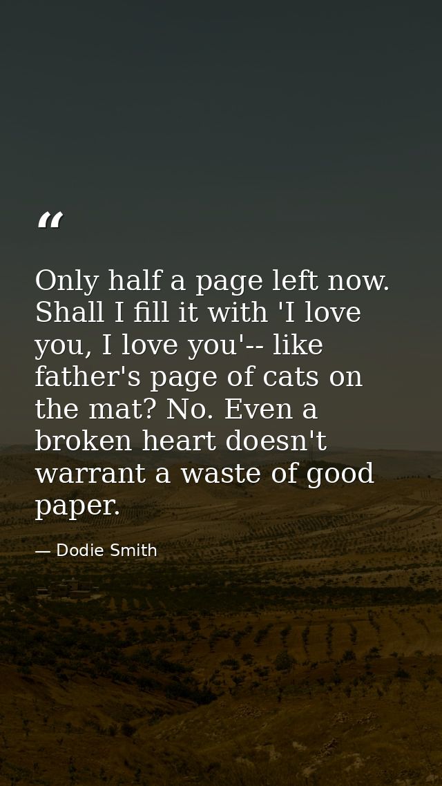 Only half a page left now. Shall I fill it with 'I love you, I love you'-- like father's page of cats on the mat? No. Ev — Dodie Smith