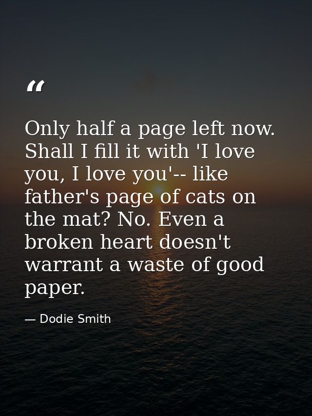 Only half a page left now. Shall I fill it with 'I love you, I love you'-- like father's page of cats on the mat? No. Ev — Dodie Smith