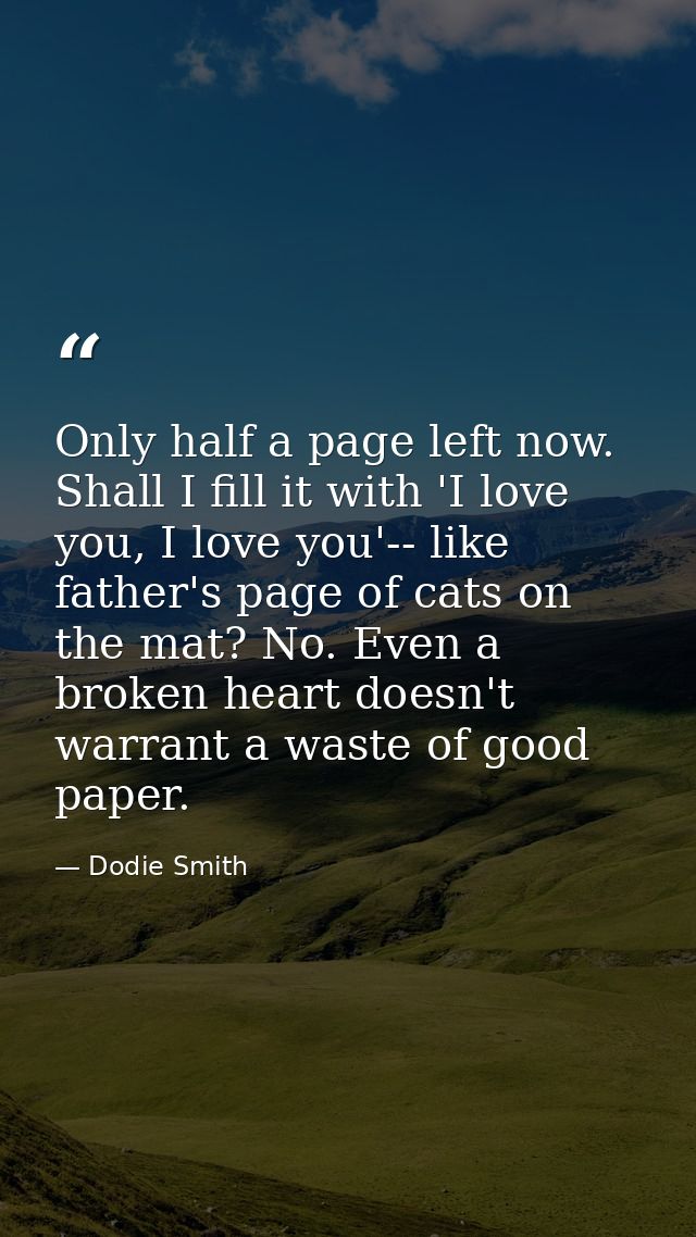 Only half a page left now. Shall I fill it with 'I love you, I love you'-- like father's page of cats on the mat? No. Ev — Dodie Smith