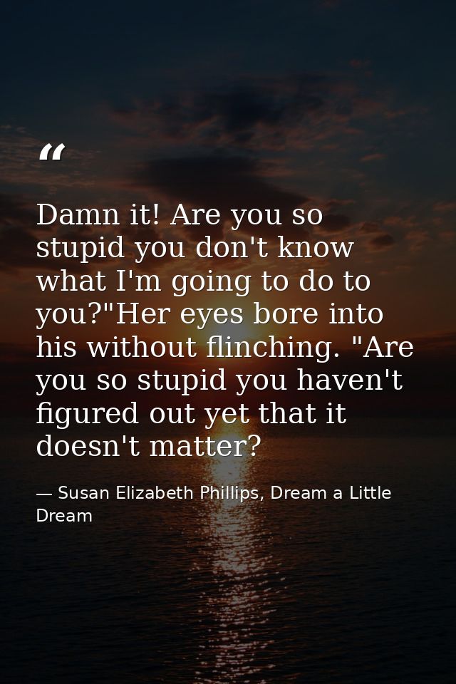 Damn it! Are you so stupid you don't know what I'm going to do to you?"Her eyes bore into his without flinching. "Are yo — Susan Elizabeth Phillips, Dream a Little Dream