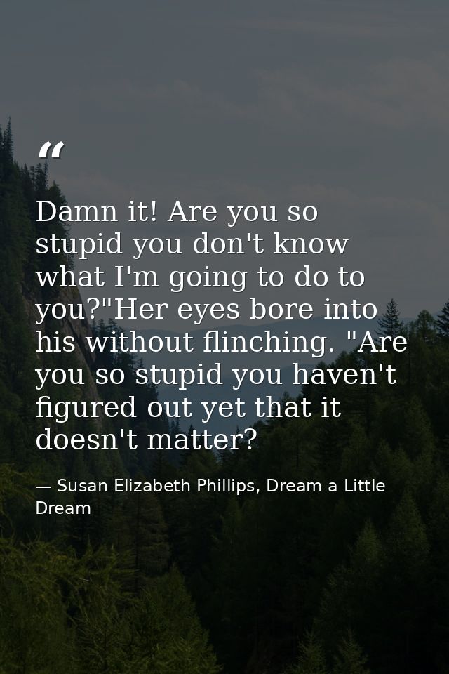 Damn it! Are you so stupid you don't know what I'm going to do to you?"Her eyes bore into his without flinching. "Are yo — Susan Elizabeth Phillips, Dream a Little Dream