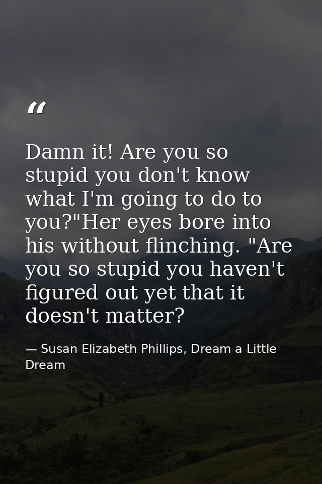 Damn it! Are you so stupid you don't know what I'm going to do to you?"Her eyes bore into his without flinching. "Are yo — Susan Elizabeth Phillips, Dream a Little Dream