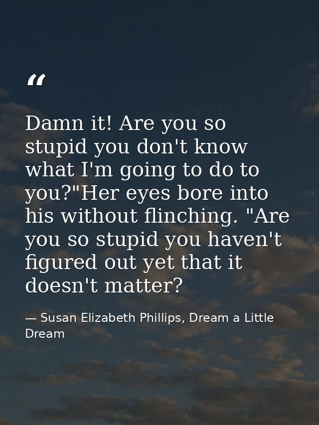 Damn it! Are you so stupid you don't know what I'm going to do to you?"Her eyes bore into his without flinching. "Are yo — Susan Elizabeth Phillips, Dream a Little Dream
