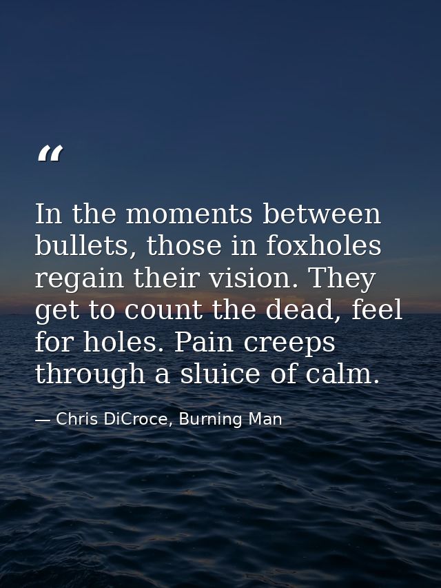 In the moments between bullets, those in foxholes regain their vision. They get to count the dead, feel for holes. Pain  — Chris DiCroce, Burning Man