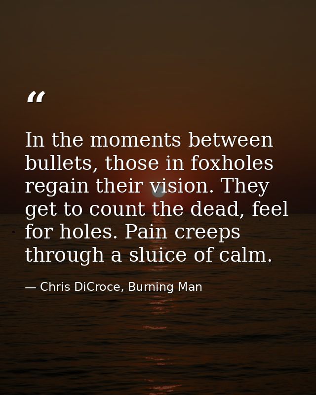 In the moments between bullets, those in foxholes regain their vision. They get to count the dead, feel for holes. Pain  — Chris DiCroce, Burning Man