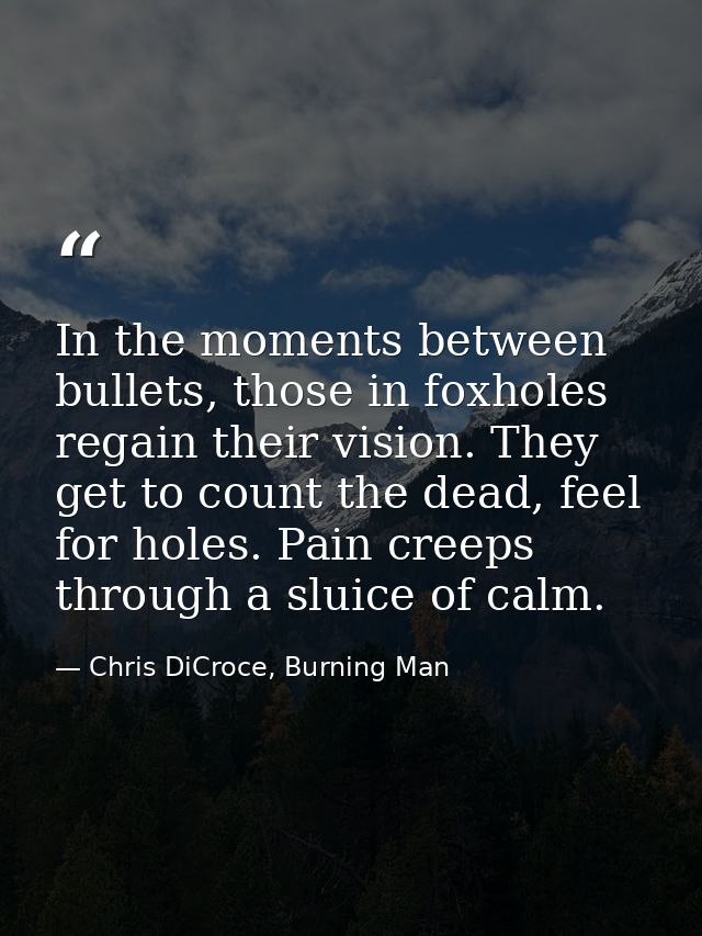 In the moments between bullets, those in foxholes regain their vision. They get to count the dead, feel for holes. Pain  — Chris DiCroce, Burning Man