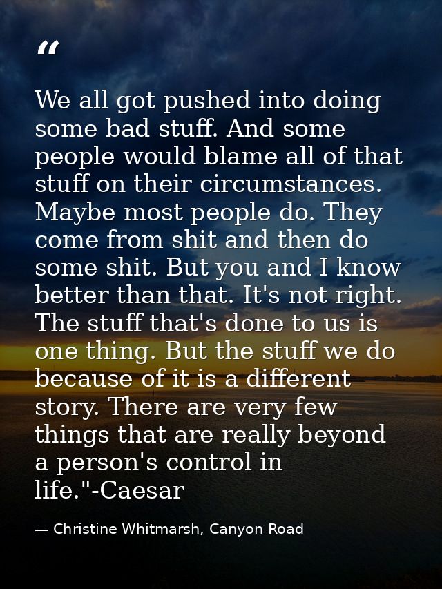 We all got pushed into doing some bad stuff. And some people would blame all of that stuff on their circumstances. Maybe — Christine Whitmarsh, Canyon Road