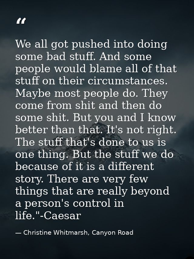 We all got pushed into doing some bad stuff. And some people would blame all of that stuff on their circumstances. Maybe — Christine Whitmarsh, Canyon Road