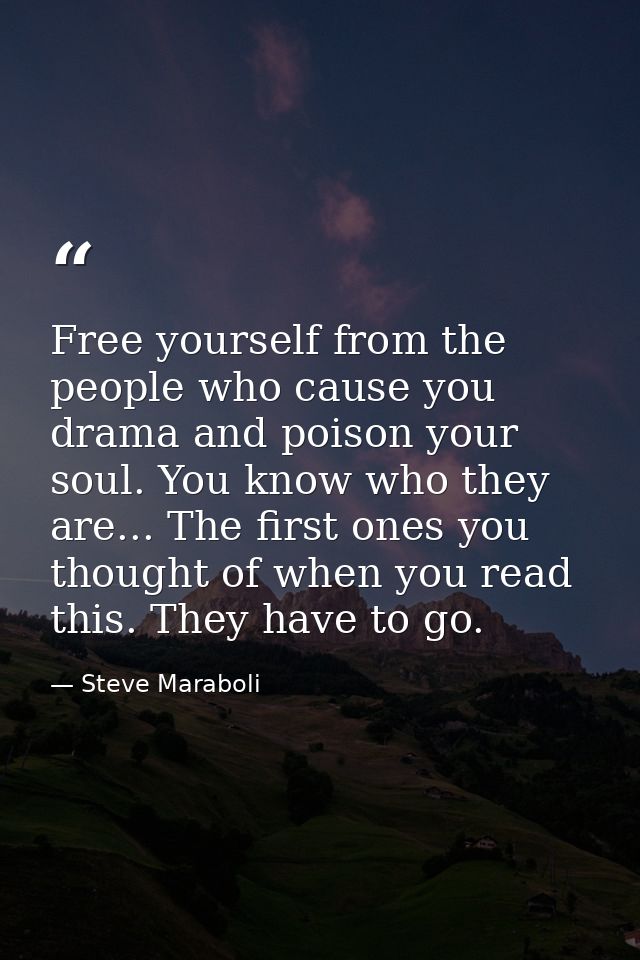 Free yourself from the people who cause you drama and poison your soul. You know who they are... The first ones you thou — Steve Maraboli