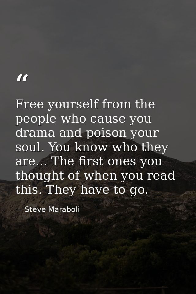 Free yourself from the people who cause you drama and poison your soul. You know who they are... The first ones you thou — Steve Maraboli