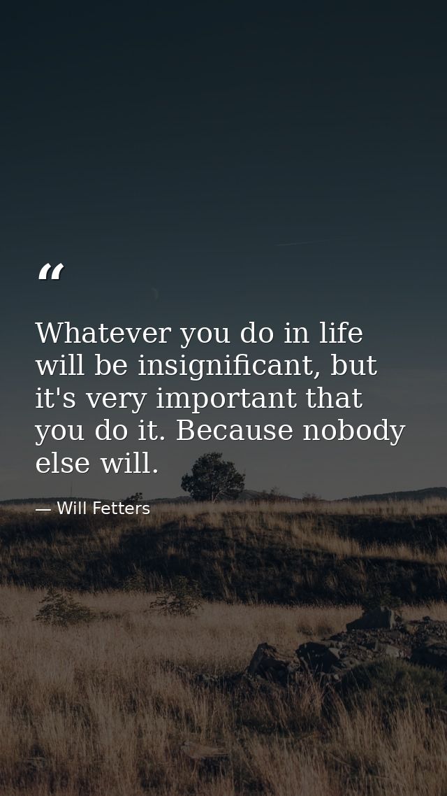 Whatever you do in life will be insignificant, but it's very important that you do it. Because nobody else will. — Will Fetters