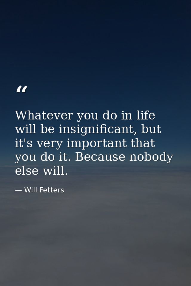 Whatever you do in life will be insignificant, but it's very important that you do it. Because nobody else will. — Will Fetters