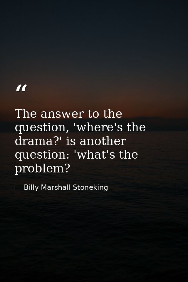 The answer to the question, 'where's the drama?' is another question: 'what's the problem? — Billy Marshall Stoneking