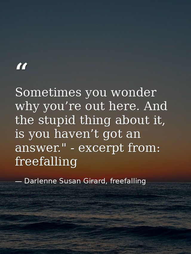 Sometimes you wonder why you’re out here. And the stupid thing about it, is you haven’t got an answer." - excerpt from:  — Darlenne Susan Girard, freefalling