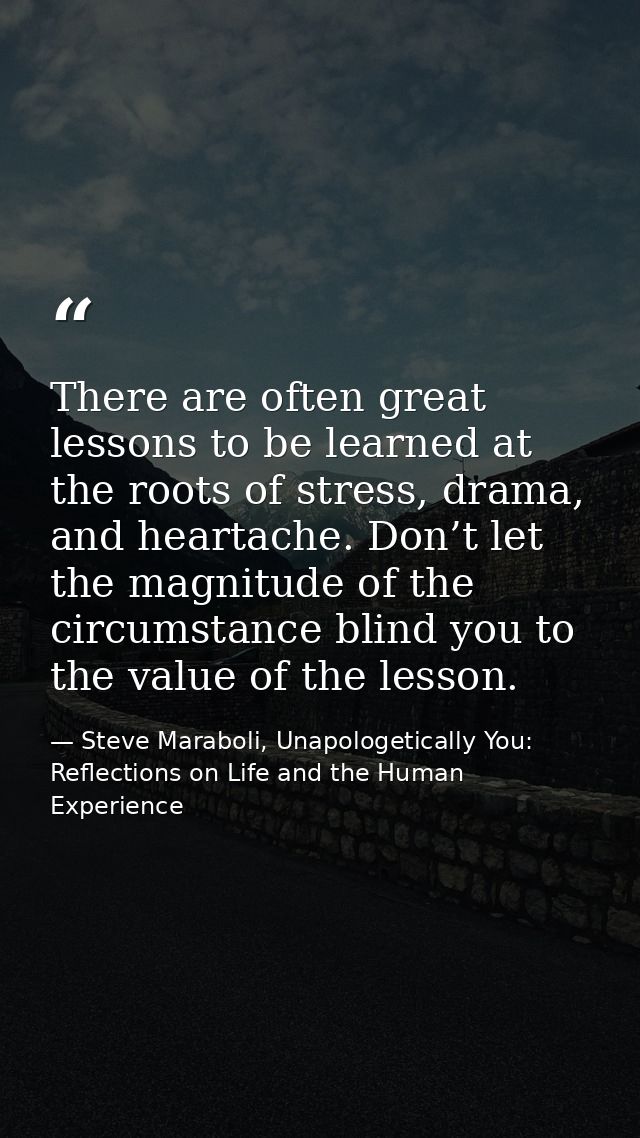 There are often great lessons to be learned at the roots of stress, drama, and heartache. Don’t let the magnitude of the — Steve Maraboli, Unapologetically You: Reflections on Life and the Human Experience