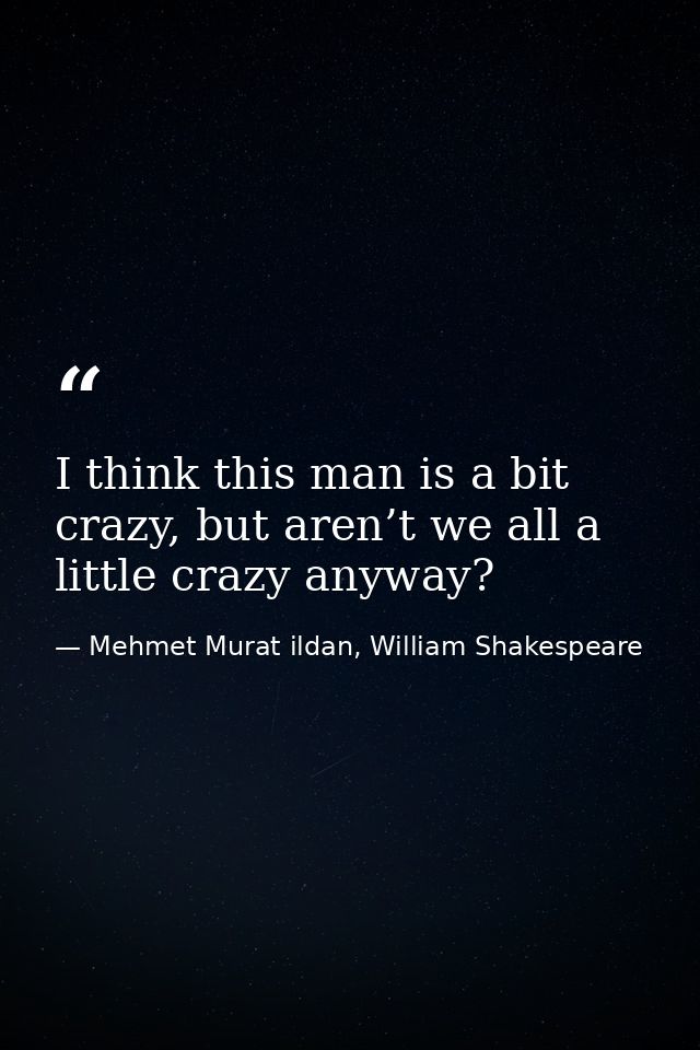 I think this man is a bit crazy, but aren’t we all a little crazy anyway? — Mehmet Murat ildan, William Shakespeare