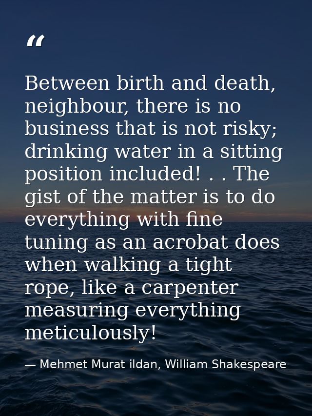 Between birth and death, neighbour, there is no business that is not risky; drinking water in a sitting position include — Mehmet Murat ildan, William Shakespeare