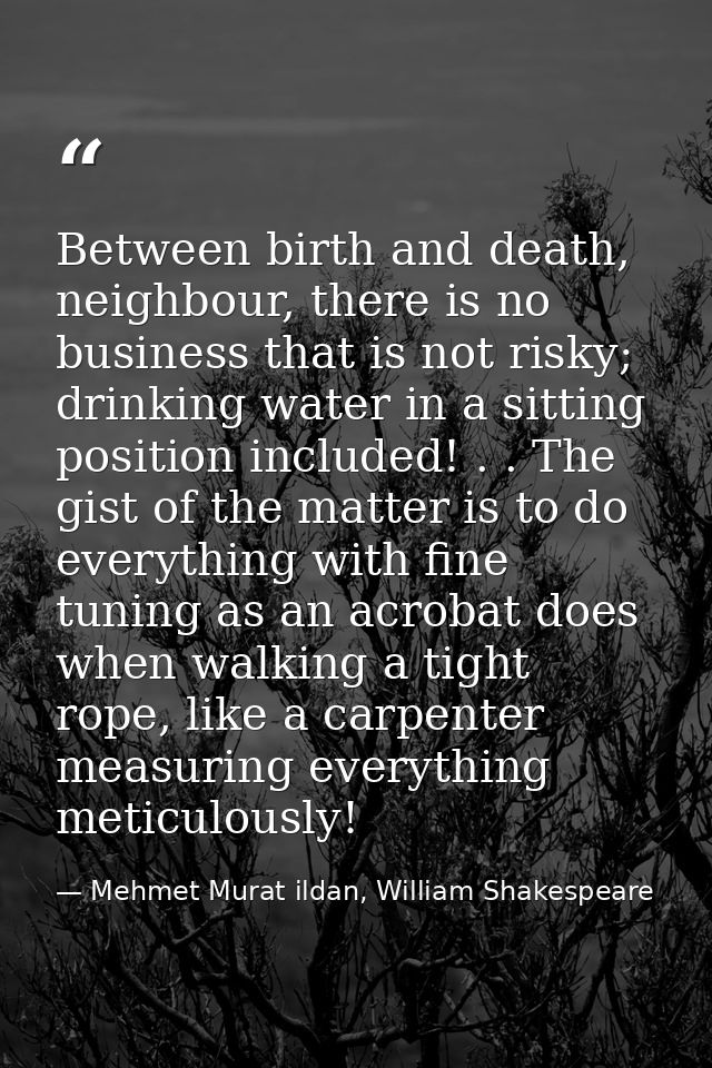 Between birth and death, neighbour, there is no business that is not risky; drinking water in a sitting position include — Mehmet Murat ildan, William Shakespeare