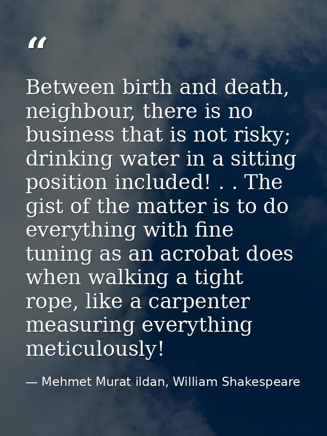 Between birth and death, neighbour, there is no business that is not risky; drinking water in a sitting position include — Mehmet Murat ildan, William Shakespeare