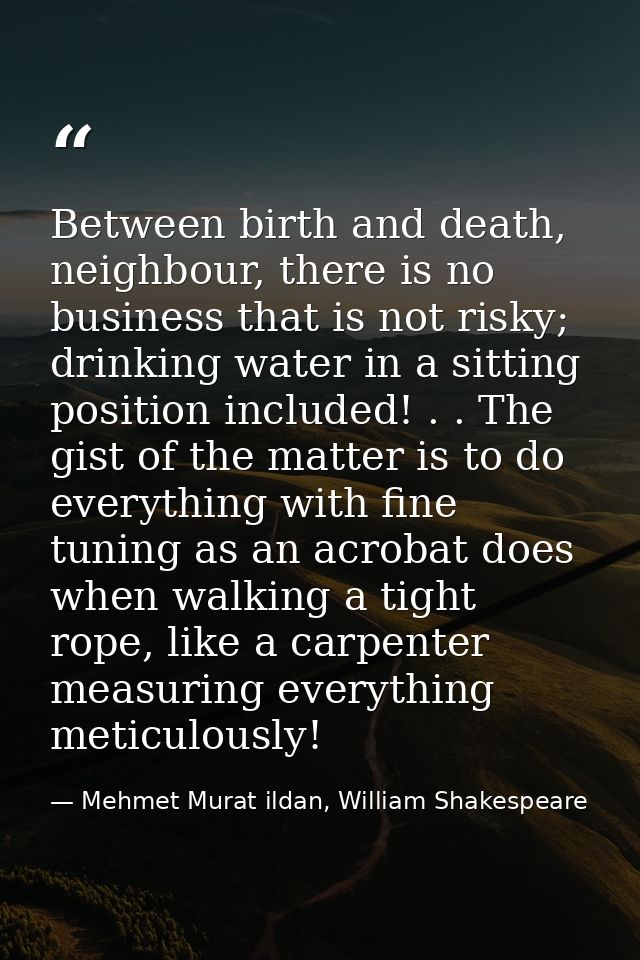 Between birth and death, neighbour, there is no business that is not risky; drinking water in a sitting position include — Mehmet Murat ildan, William Shakespeare