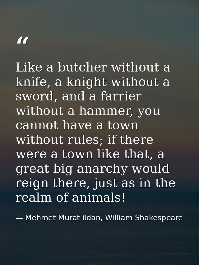 Like a butcher without a knife, a knight without a sword, and a farrier without a hammer, you cannot have a town without — Mehmet Murat ildan, William Shakespeare