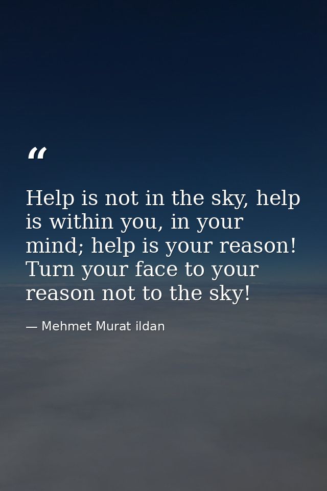 Help is not in the sky, help is within you, in your mind; help is your reason! Turn your face to your reason not to the  — Mehmet Murat ildan