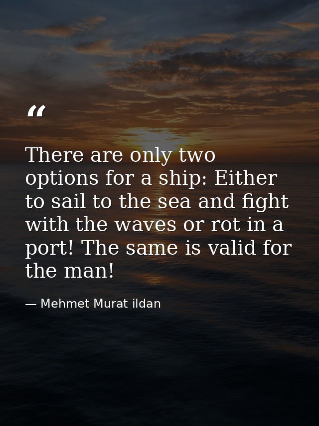 There are only two options for a ship: Either to sail to the sea and fight with the waves or rot in a port! The same is  — Mehmet Murat ildan