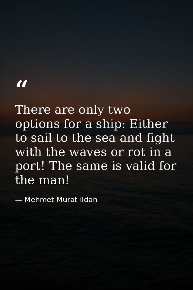There are only two options for a ship: Either to sail to the sea and fight with the waves or rot in a port! The same is  — Mehmet Murat ildan