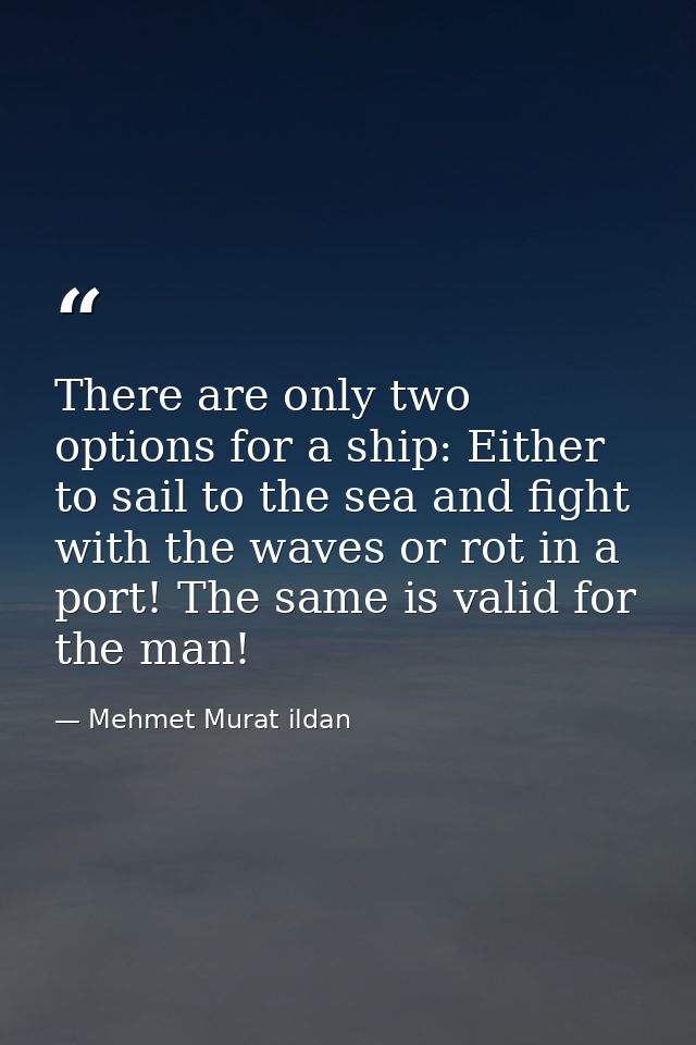 There are only two options for a ship: Either to sail to the sea and fight with the waves or rot in a port! The same is  — Mehmet Murat ildan