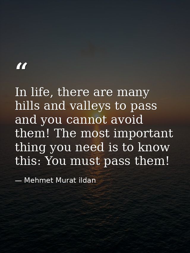 In life, there are many hills and valleys to pass and you cannot avoid them! The most important thing you need is to kno — Mehmet Murat ildan