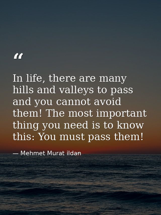 In life, there are many hills and valleys to pass and you cannot avoid them! The most important thing you need is to kno — Mehmet Murat ildan