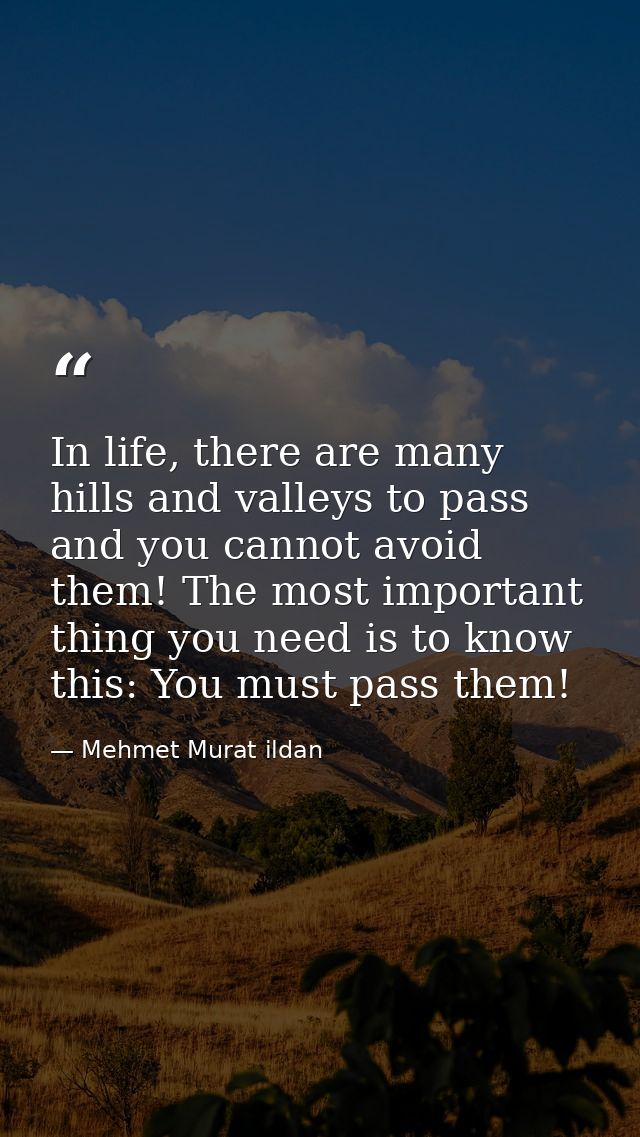 In life, there are many hills and valleys to pass and you cannot avoid them! The most important thing you need is to kno — Mehmet Murat ildan